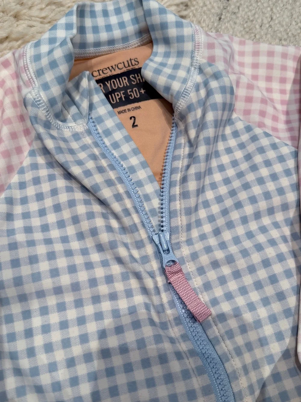 Crewcuts Blue and Pink Gingham Rash Guard